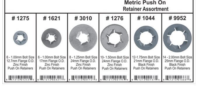 Assortment Tray Push Nut Retainers Metric, 6 Sizes-Temp AT1050