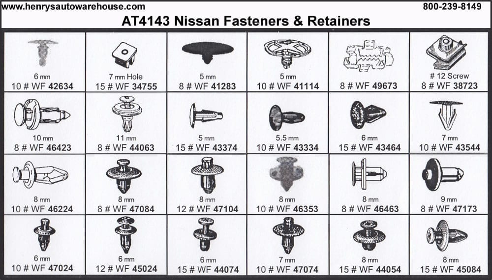 Assortment Tray Nissan Retainers, 24 Styles – 258 Pcs